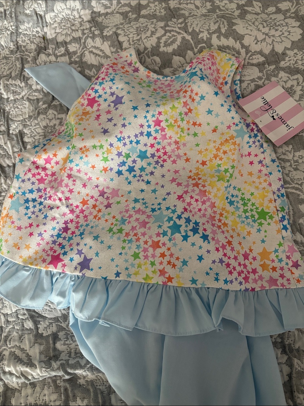 James and Lottie Girls' Star Print Blue Ruffle Matching Set